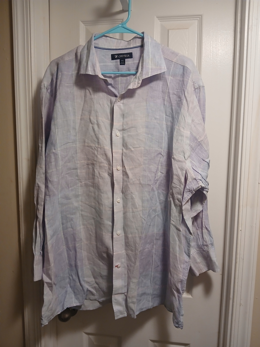 Cremieux Linen Men's Light Blue Plaid Button-Up Shirt Sz XXL